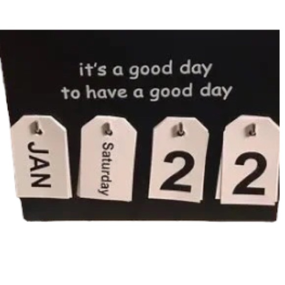 NWT Black Wood Perpetual Desk / Wall Calendar it's a good day to have a good day